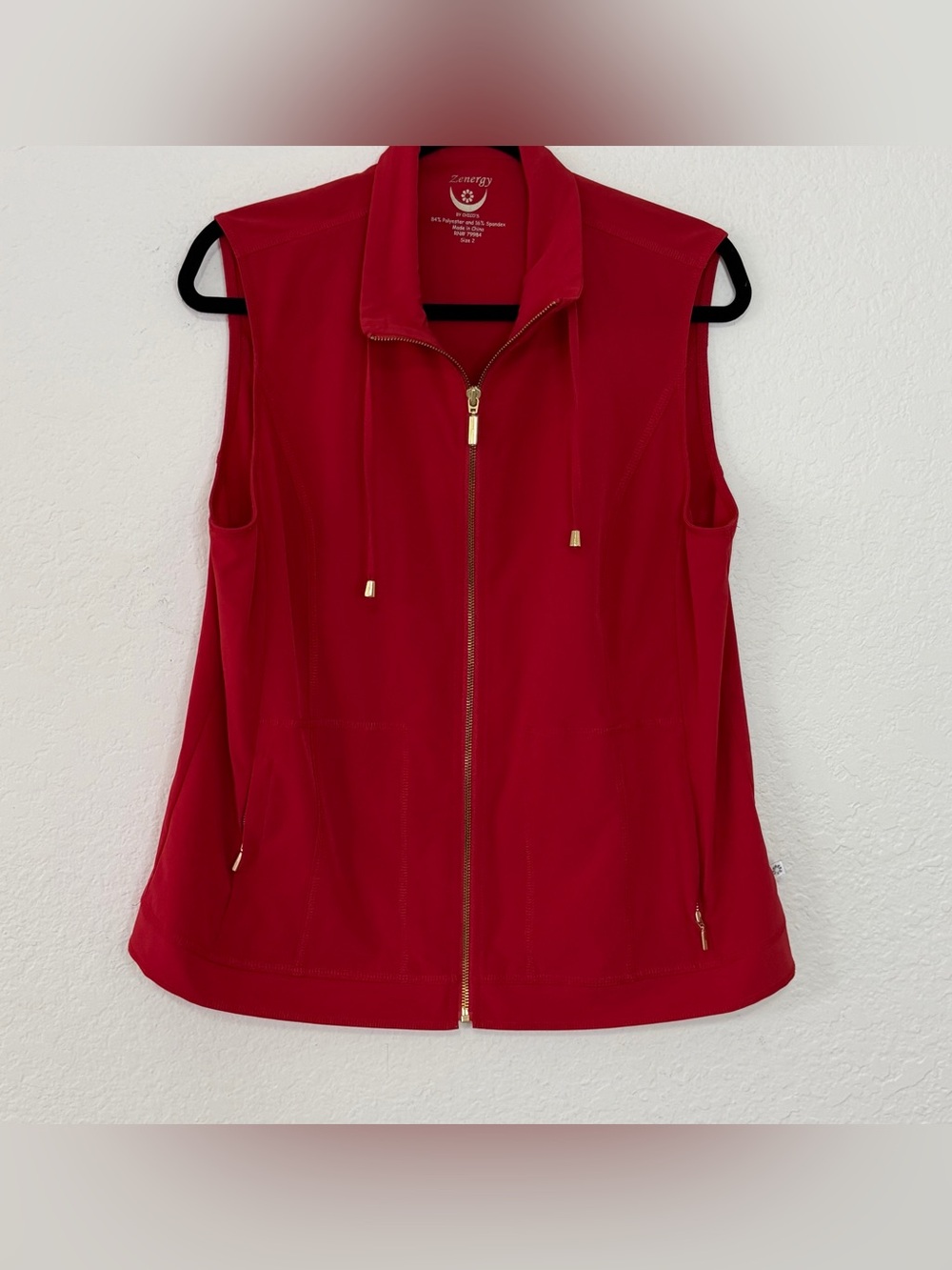 Zenergy By Chico's Vest Women's Size Large - 2 Red Full Zip Lightweight